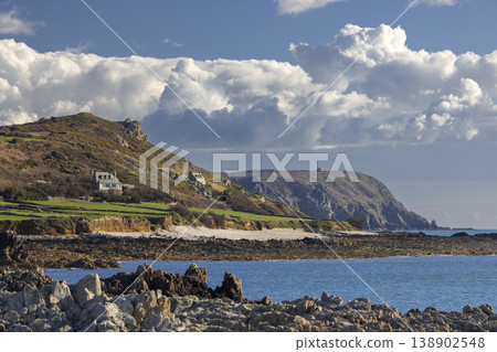La Hague coastal landscape with houses and rugged cliffs La Hague coastal landscape with houses and rugged cliffs 138902548