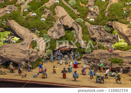 Christmas nativity scene with many figurines in Telc, Czechia Christmas nativity scene with many figurines in Telc, Czechia 138902559