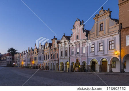 Colorful historic houses lining Zachariase z Hradce square in Telc 138902562