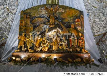 Hand carved wooden nativity scene depicting Christmas story Hand carved wooden nativity scene depicting Christmas story 138902606