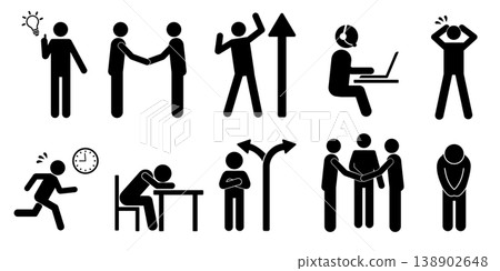 Set of 10 pictograms of people in business settings Set of 10 pictograms of people in business settings 138902648