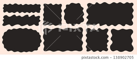 Organic rectangle and square vector collection with hand drawn fluid edges. Rectangle shape frame doodle set with bold wavy black forms on light background. Organic rectangle and square vector collection with hand drawn fluid edges. Rectangle shape frame doodle set with bold wavy black forms on light background. 138902705