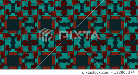 Sophisticated dark teal and rust red geometric seamless pattern. Elegant symmetrical abstract ornament for luxury packaging, textile, and web design. Sophisticated dark teal and rust red geometric seamless pattern. Elegant symmetrical abstract ornament for luxury packaging, textile, and web design. 138903374