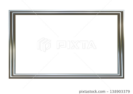 Stylish silver frame 3D metallic double line rectangle transparent background 138903379