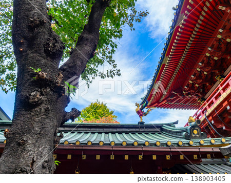 The view of the main hall against the autumn blue sky. The view of the main hall against the autumn blue sky. 138903405