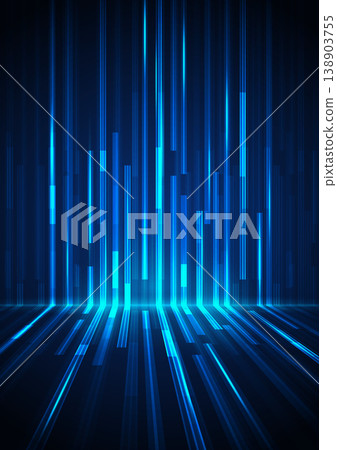 A bright blue beam moves down. Sparkling neon particles. Futuristic information flow. Data transfer. Digital technology concept. vector illustration 138903755