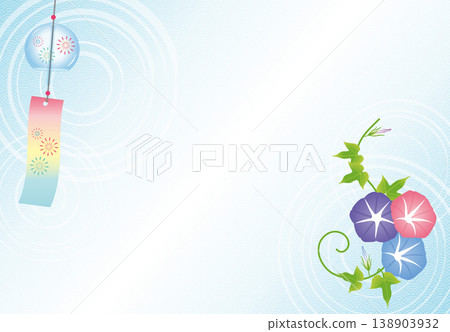 Japanese-style background material featuring wind chimes and morning glories, symbols of summer (water surface, wave pattern). Japanese-style background material featuring wind chimes and morning glories, symbols of summer (water surface, wave pattern). 138903932