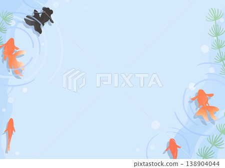 金魚邊框(帶漣漪、陰影、水生植物、橫向方向和背景) - 日式可列印設計素材,俯視視角。 金魚邊框(帶漣漪、陰影、水生植物、橫向方向和背景) - 日式可列印設計素材,俯視視角。 138904044