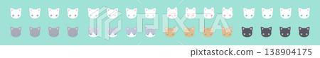 一組可愛的貓臉圖標，包含多種毛色和眼睛顏色。 138904175