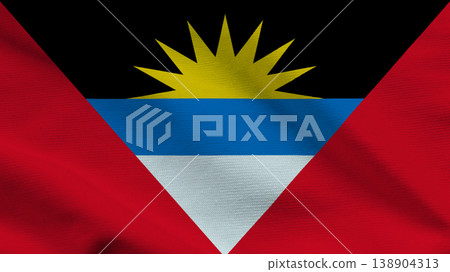 Flag of Antigua and Barbuda with sun, sea, and a red field displayed against a white background Flag of Antigua and Barbuda with sun, sea, and a red field displayed against a white background 138904313