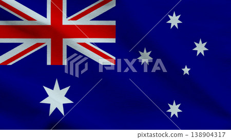Australian flag waving in the breeze with blue background and white stars on display 138904317