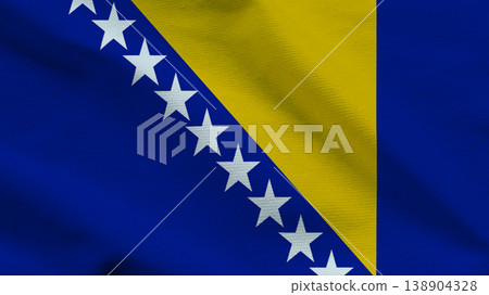 Bosnian flag waving on a clear background capturing national symbols and colors 138904328