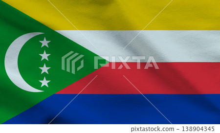 Comoros national flag symbolizing independence and sovereignty on a bright background Comoros national flag symbolizing independence and sovereignty on a bright background 138904345