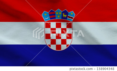 Croatian flag waving proudly, showcasing national symbols and colors of red, white, and blue Croatian flag waving proudly, showcasing national symbols and colors of red, white, and blue 138904348