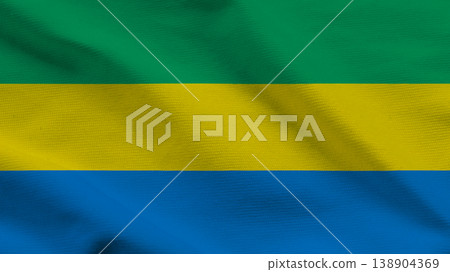 Flag of Gabon representing sovereignty with green, yellow, and blue stripes gently waving in the wind Flag of Gabon representing sovereignty with green, yellow, and blue stripes gently waving in the wind 138904369