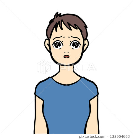 一個短髮女人,看起來快要哭了。 一個短髮女人,看起來快要哭了。 138904663