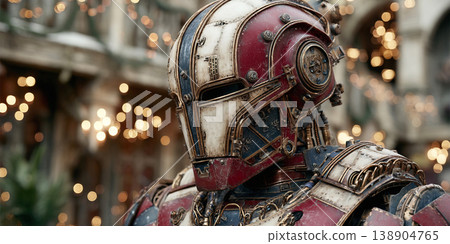 Robot chrome exoskeleton Santa Claus marvels during a festive celebration Robot chrome exoskeleton Santa Claus marvels during a festive celebration 138904765