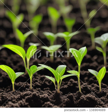 Fresh Seedlings Sprouting in Garden Soil , Agriculture, Nature, and Eco-Friendly Concept Fresh Seedlings Sprouting in Garden Soil , Agriculture, Nature, and Eco-Friendly Concept 138904889