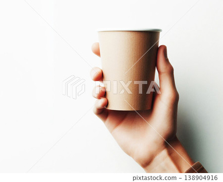 Hand Holding Brown Paper Cup , Sustainable Beverage and Eco Packaging Concept Hand Holding Brown Paper Cup , Sustainable Beverage and Eco Packaging Concept 138904916