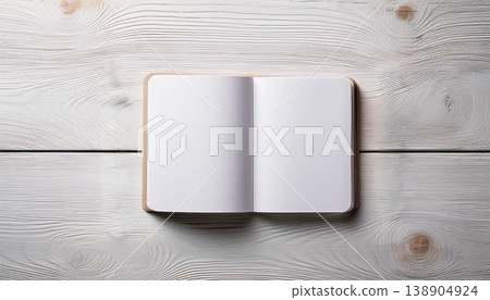 Open Blank Book on White Wooden Table , Background for Writing, Design, or Reading Concepts Open Blank Book on White Wooden Table , Background for Writing, Design, or Reading Concepts 138904924