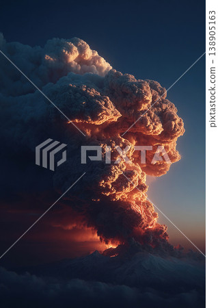 Volcanic eruption captures the power of nature with fire and ash cloud at sundown Volcanic eruption captures the power of nature with fire and ash cloud at sundown 138905163