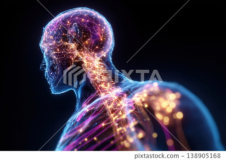 Human shoulder joints highlighted in neon representation of skeletal structure 138905168