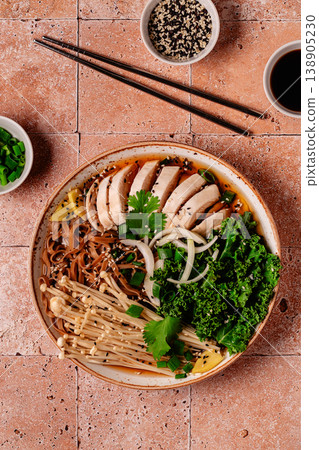 Asian miso ramen noodle soup. 138905230