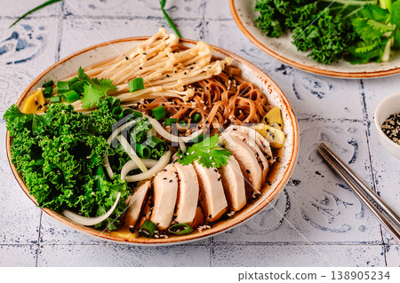 Asian miso ramen noodle soup. 138905234