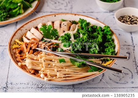 Asian miso ramen noodle soup. 138905235