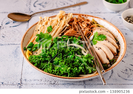 Asian miso ramen noodle soup. Asian miso ramen noodle soup. 138905236