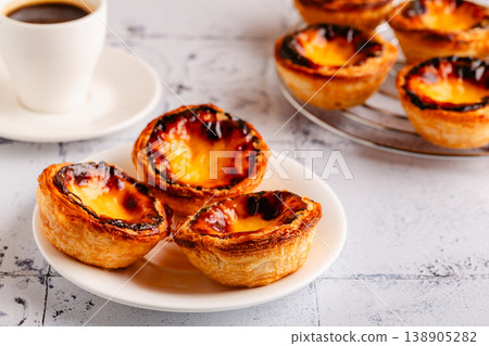 Egg tart, traditional Portuguese dessert, pastel. Egg tart, traditional Portuguese dessert, pastel. 138905282