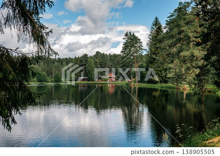 Beautiful forest lake in Russia. Beautiful forest lake in Russia. 138905505