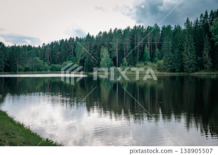 Beautiful forest lake in Russia. Beautiful forest lake in Russia. 138905507
