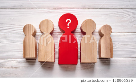 Red Human Figure with Question Mark Among Group , Identity and Individuality Concept Red Human Figure with Question Mark Among Group , Identity and Individuality Concept 138905559