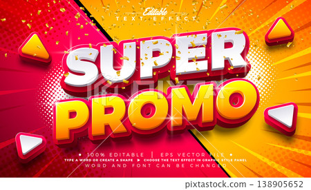 Super Promo Editable Text Effect Design Vector Graphic Style with Shadow and 3D Multilayered Typography Lettering on Comic Style Background. Premium Scalable Special Offer Shopping Day Illustration Super Promo Editable Text Effect Design Vector Graphic Style with Shadow and 3D Multilayered Typography Lettering on Comic Style Background. Premium Scalable Special Offer Shopping Day Illustration 138905652