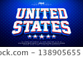United States Text Effect Design Editable Vector Graphic Style with American 3d Typography on Blue Star Texture Background. Independence Day or Memorial Day Customizable Illustration Template for 138905655