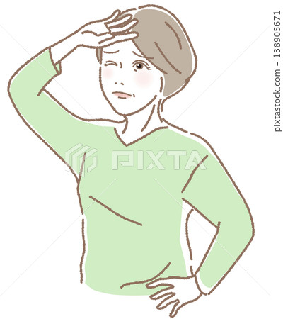 An illustration of a middle-aged woman shielding herself from the sun; heatstroke prevention and UV protection. An illustration of a middle-aged woman shielding herself from the sun; heatstroke prevention and UV protection. 138905671