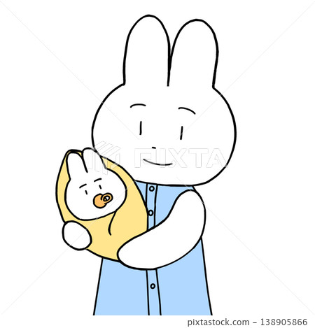 A mother rabbit holding her baby rabbit. A mother rabbit holding her baby rabbit. 138905866