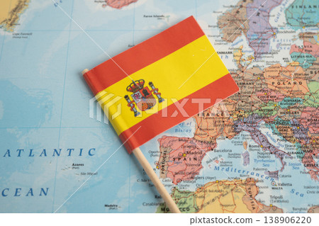 Bangkok, Thailand July 13, 2025 Spain flag on world map. 138906220