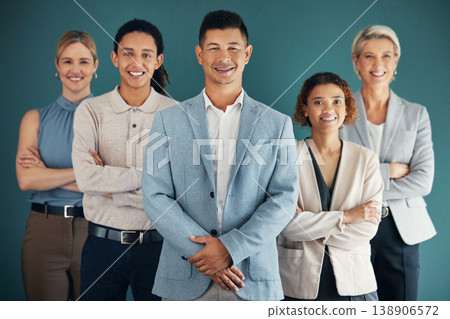 Business people, team with leader and corporate group in portrait, collaboration and lawyers on studio background. Leadership, happy and working together at law firm with teamwork and diversity Business people, team with leader and corporate group in portrait, collaboration and lawyers on studio background. Leadership, happy and working together at law firm with teamwork and diversity 138906572