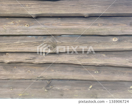 Wooden wall of a cabin under natural light during daytime, showcasing grain and texture of the logs Wooden wall of a cabin under natural light during daytime, showcasing grain and texture of the logs 138906724