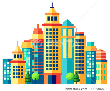 Landscape set of buildings silhouetted of low-rise and high-rise complexes 138906802