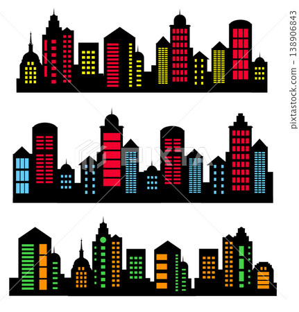 Cityscape silhouette with glowing windows at night Cityscape silhouette with glowing windows at night 138906843