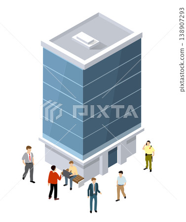 Business people walking and talking near office building isometric illustration Business people walking and talking near office building isometric illustration 138907293