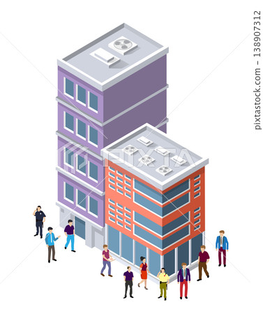 People walking near modern buildings isometric illustration 138907312
