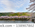 A photograph of cherry blossoms and the Nagara River in the early morning against a clear blue sky. [Gujō City, Gifu Prefecture] 138907802