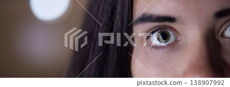 Eye, half and portrait of face of woman with a stare, serious and looking intense isolated in blurred background. Angry, mad and mysterious person or female at night, evening or late with mockup Eye, half and portrait of face of woman with a stare, serious and looking intense isolated in blurred background. Angry, mad and mysterious person or female at night, evening or late with mockup 138907992