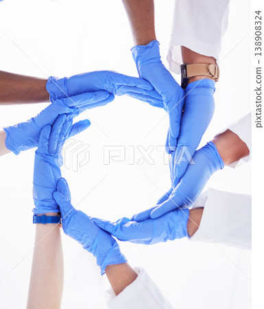 Connection, circle and teamwork, doctors hands isolated on white background for synergy and workflow. Healthcare group, medical staff together for cooperation, solidarity or problem solving below Connection, circle and teamwork, doctors hands isolated on white background for synergy and workflow. Healthcare group, medical staff together for cooperation, solidarity or problem solving below 138908324