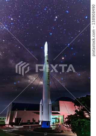 The N-1 rocket standing at Tanegashima Space Center against a starry sky backdrop. The N-1 rocket standing at Tanegashima Space Center against a starry sky backdrop. 138908490