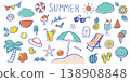 A set of hand-drawn summer-themed illustrations. Summer vacation, resort, beach, cute. 138908848